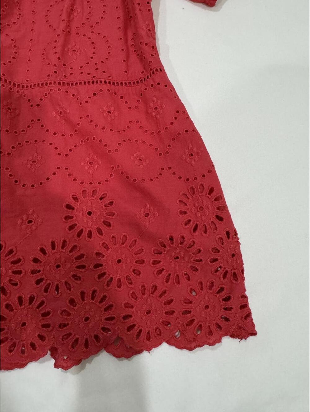 Ann Taylor Red Eyelet Puff Sleeve Peplum Cottagecore Square Neck Top- Size Small - Picture 5 of 9